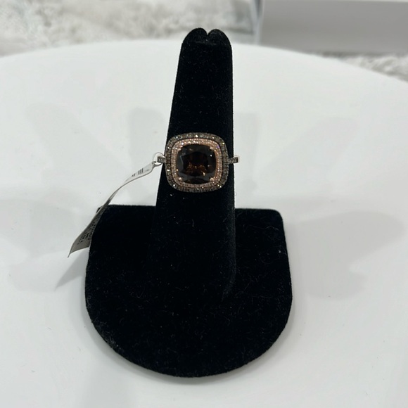 SMOKY QUARTZ APR 2.5ct RING .34 TW DIAMOND 14KT ROSE GOLD HALO SIZE 7 EXQUISITE - Picture 9 of 16